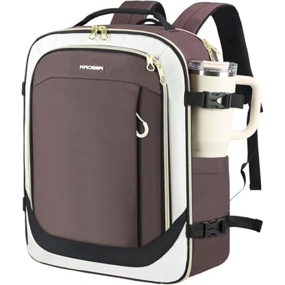 KROSER Laptop Backpack Computer Backpack 17 Inch Men-Beige/Coffee/Black | 40L Large Laptop Water-Repellent Travel Backpack Casual Daypack for Business/College/Women - color: Beige/Coffee/Black