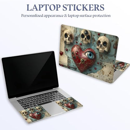 Universal Laptop Skin Sticker Decal,15.6 Inch Laptop Vinyl Cover for 13" 14" 15.6" Laptop,Scratch-Resistant Waterproof Protector Wrap,Reusable with Wrist Pads,Heart with Eye and Skulls - color: Heart with Eye and Skulls