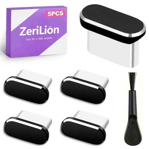 5-in-1 USB C Dust Plugs and Cleaning Tool Set 4 Pack Type-C Port Protector Covers with Fine Brush for Speaker Mesh Compatible with Phones Tablets and Laptops