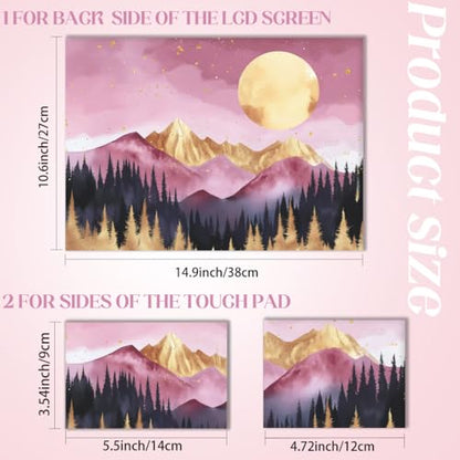 SSUPERDANT Laptop Skin Sticker Mountain Moon Laptop Decals Personalized Universal Notebook Computer Wrap Vinyl Skin Stickers Cover Art Decal Removable 12-15.6 Inch Waterproof Gifts Pink Gold - color: Pink+Gold