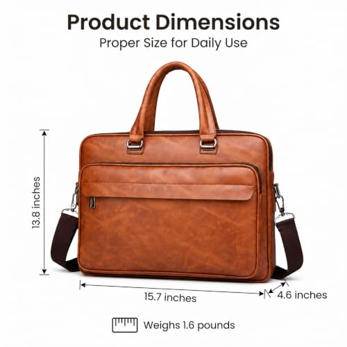 Men's Leather Laptop Bag 15 IN, Water-Resistant Briefcase Messenger Bag for Work, Business, Shoulder Crossbody Office Satchel - color: Khaki
