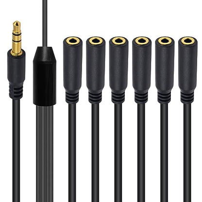 Poyiccot 3.5mm Headphone Splitter, 3.5mm Aux Splitter Cable, 1 to 6 Ways 1/8inch TRS Male to Female Stereo Extension Cable for Earphone Headset Speakers 1.5ft - size: 3.5mm TRS Cable 1.5ft