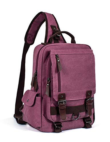 Retro Canvas Messenger Bag — Unisex Crossbody Shoulder Sling Bag for Travel, Work & Daily Use - color: Purplish Red, size: Large