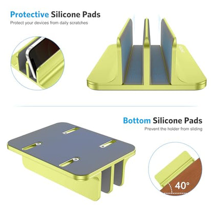 OMOTON Vertical Laptop Stand [Updated Double Version], Desktop Aluminum Mac Book Stand with Adjustable Dock Size, Fits All Mac Book, Surface, Chrome Book and Gaming Laptops (Up to 17.3 inch), (Citron) - color: Citron