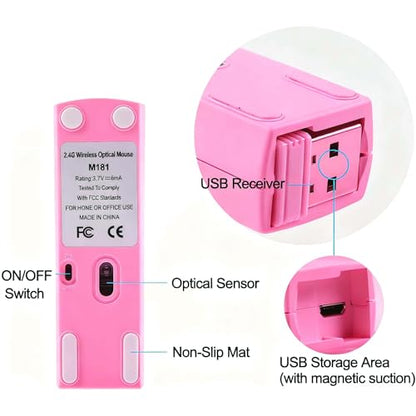 Wireless Bluetooth Mouse, Mini 3-Mode (BT4.0/5.0+2.4G) Finger Noiseless Rechargeable Travel Small Mice with Mouse Case, 3 Buttons Ultra Lightweight Portable Wireless Mice for Desktop Laptops PC（Pink） - color: Pink