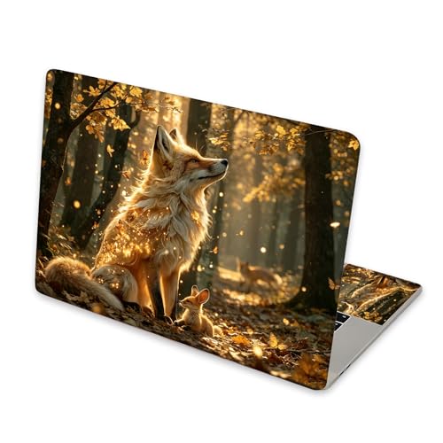 Universal Laptop Skin Sticker for 12/13/14/15.6 Inch Laptops, Reusable Vinyl Laptop Decal Cover, Waterproof Scratch Resistant Notebook Skin with 2 Wrist Pads,Golden Forest Fox - color: Golden Forest Fox
