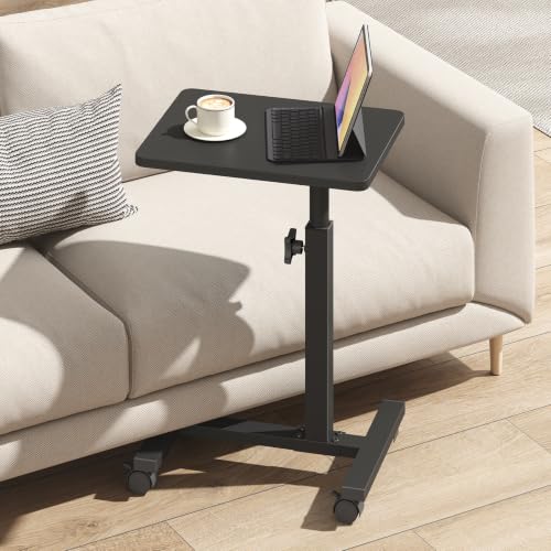 TUTOTAK C Table End Table Adjustable Height, TV Tray Table for Small Spaces | 360°Swivel casters, Slide Under Couch Side Table, Sofa Bedside Table for Living Room, Bedroom, Black TB01BK099 - color: Black