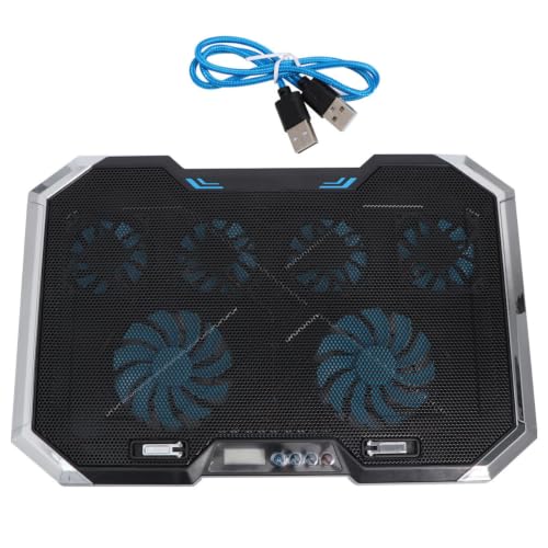 Portable Laptop Cooling Pad and RGB Lighting Effects with 6 Fans and Adjustable Height Stand, Black Plastic and Iron Material, Dual USB Ports, LED Display for Quiet Cooling