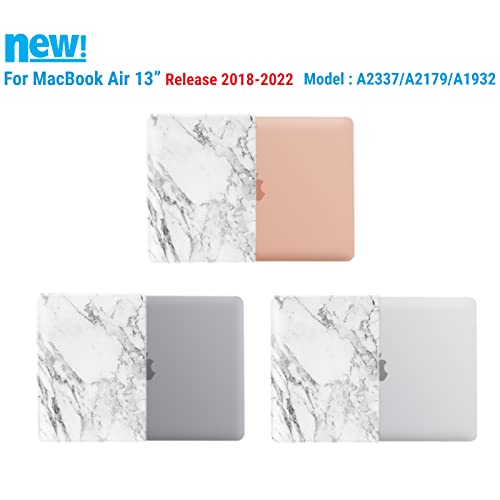 IBENZER Compatible with New MacBook Air 13 inch Case 2022 2021 2020 M1 A2337 A2179 A1932, Plastic Hard Shell Case with Keyboard Cover for Mac Retina Display with Touch ID, White Marble, MAT13-WHMB+1 - color: White Marble