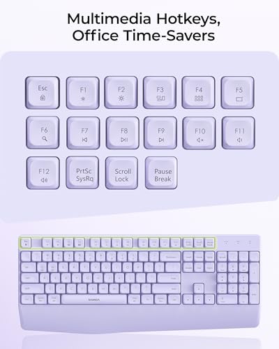seenda Wireless Bluetooth Ergonomic Keyboard Mouse Combo, Full Size, Purple | USB/Bluetooth multi-device switching, with wrist rest, number pad, and quiet operation for PC, laptop, Mac, MacBook, and iPad - color: Purple