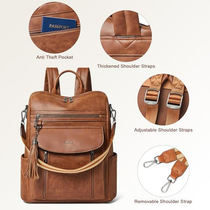 Laptop Backpack for Women 15.6 inch,Travel Leather Backpack Purse Nurse Teacher Carry on Backpack Computer Bag,Professional Water-Resistant College Business Work Casual Daypack,Brown - color: Crazy Horse Brown02