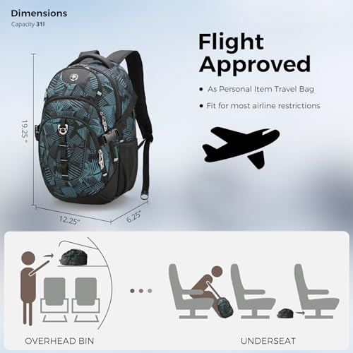 Swissdigital Laptop Backpack with USB Charging Port, Travel Backpack Fits 15.6 inches Computer, 31L Backpack for Men, Dark Green | SD803-96 - color: Dark Green