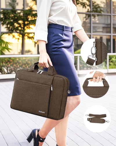 Ferkurn Laptop Bag Case for Women Men Computer Bag Compatible with HP Envy Pavilion Omen/LG Gram/MSI/Dell Inspiron XPS/Lenovo/Acer, Shoulder Strap Carrying Messenger Briefcase, Brown, 15.6 16 Inch - color: Brown, size: 15.6 inch