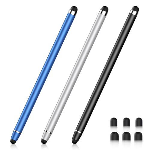3Pcs Stylus Pen for Touchscreen, 2-in-1 Capacitive Stylus for iPad | Rubber Tip,High Sensitivity,No Charging,lightweight,Compatible with iPad,iPhone,Tablets,Android and All Touchcreen Devices - color: Silver/Blue/Black