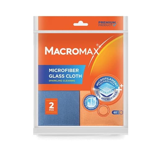 Macro Max Microfiber Glass Cloth – Lint‑Free, Reusable Window & Mirror Wipes, High‑Absorbency Microfilament Cloth for Streak‑Free Shine, Perfect for Glass, Mirrors, Car & Electronics - Pack of 20