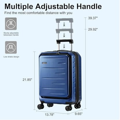 CENSIEN Expandable 20" Carry On Luggage Airline Approved with Front Pocket | Front Opening with Laptop Pocket,Lightweight ABS+PC Hard Shell Suitcases,360° Spinner Wheels,TSA Lock,YKK Zipper,Blue - color: Navy Blue, size: 20 Inch EXT