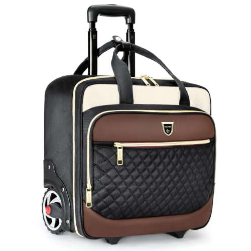 RUCYEN Rolling Laptop Bag,Rolling Briefcase for Men & Women,Laptop Briefcase on Wheels,Carry On Bag for Business Travel - color: Black-White, size: 15.6 inch