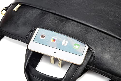 Kinmac 360° Protective Waterproof PU Leather Laptop Shoulder Messenger Sleeve Briefcase case Bag (13 inch-14 inch, Black PU) - color: Black Pu, size: 13 inch-14 inch