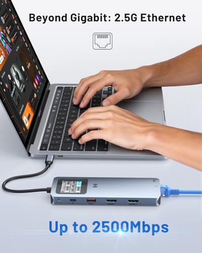 Selore USB C Docking Station Dual HDMI, USB C to Dual HDMI Adapter | 4K@60Hz Dual HDMI, Smart Display, 100W PD, 10Gbps USB 3.1, 2.5G Ethernet, SD/microSD Reader for Dell/HP/Lenovo/ MacBook - color: Space Grey
