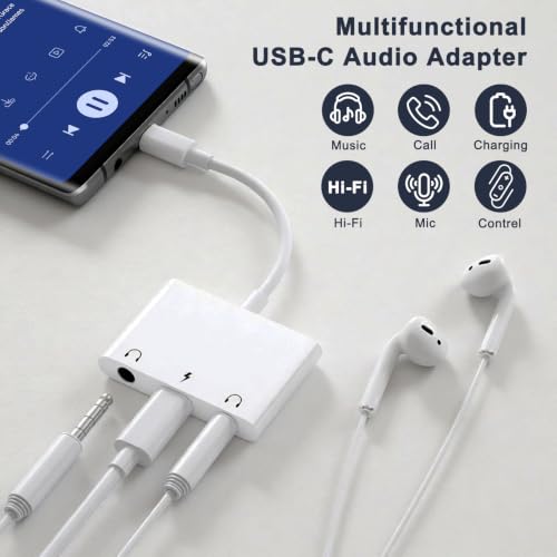 3 in 1 Headphone Adapter for iPad, Headphone Splitter for 2 Headphones | USB C to 3.5mm Jack Audio Adapter with 60W Fast Charging for iPhone 17/16/15 Pro/Max/Plus, iPad, Galaxy S26/S25/S24