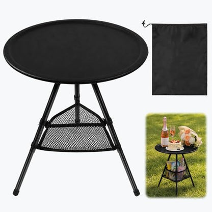 Portable Round Folding Camping Table, Adjustable Height Collapsible Triangular Side Table, Lightweight Mini Beach Table with Carry Bag for Picnic, Beach, Hiking, Backyard
