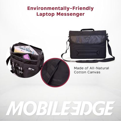 Mobile Edge ECO Laptop Messenger Bag for Men and Women, Fits Up To 17.3 Inch Laptops, Travel Work Computer Bag, Cotton Canvas, Padded Pockets, Black - color: Black