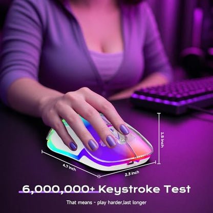memzuoix 2.4G LED Wireless Mouse, Rechargeable Ergonomic Mouse with Detachable Cover, 1400 DPI Portable Optical Computer Mouse with USB Receiver for Laptop, PC, Desktop and MacBook, 5 Buttons-Purple - color: Purple