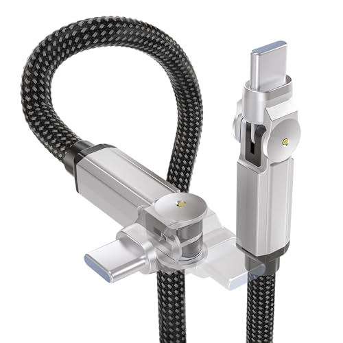 90 Degree USB C Cable Swivel Cord with 180° Rotating Head - 6.6FT Nylon Braided USB C to USB C Charger Cord with 60W Fast Charging, Data Sync, Apple Carplay for iPhone 17/16/15, iPad, Galaxy, Mac