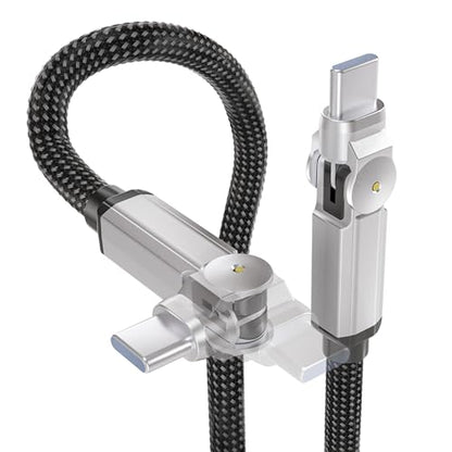 90 Degree USB C Cable Swivel Cord with 180° Rotating Head - 6.6FT Nylon Braided USB C to USB C Charger Cord with 60W Fast Charging, Data Sync, Apple Carplay for iPhone 17/16/15, iPad, Galaxy, Mac