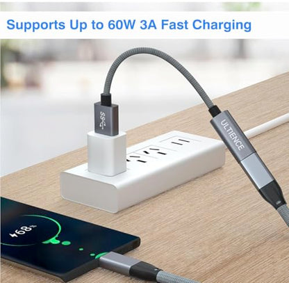 [10Gbps] High-Speed A to C Adapter with USB to USB C Cable, Female – 60W Fast Charging and Data Transfer Compatible with Laptop, PC, Flash Disk, Charger (0.41 ft Grey) - color: Grey 0.41ft (Pack of 1)