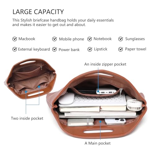Official Document Computer Bag Stylishly Sleek with Multiple Compartments and Easy to Carry Design - color: Saddle Brown/Pu