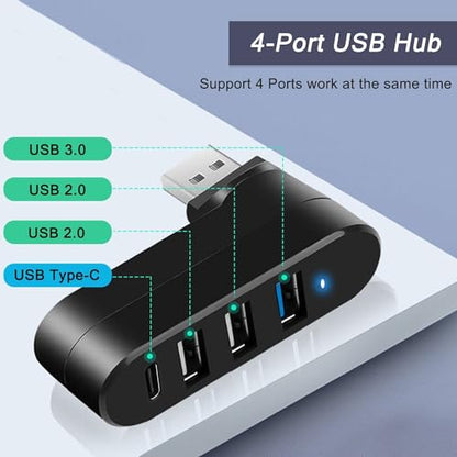 4-Port USB 3.0 Hub [90°/180° Degree Rotatable], USB Splitter with PD-in 5W USB C Port, USB Extender for Laptop, Car, iMac, MacBook Air, MacBook Pro, and More - style: USB 3.0 Hub