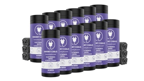 Swanky Cables Screen Cleaner Wipes: Electronic Wipes for Screens - Computer Screen Wipes for Lens, Phone, TV Screen and Monitor Cleaning - Tech Wipes & Microfiber Cloth (Canister, 600 Count) - color: Canister, size: 600 Count