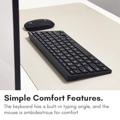 Macally Small Wireless Keyboard and Mouse Combo - Quiet Productivity Duo - 2.4G Wireless Compact Keyboard and Mouse for PC - 78 Key Mini Keyboard and Mouse with Slim Body, Click Buttons, & 3 DPI Modes - color: Black