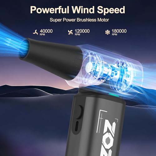 Compressed Air Duster, 180000RPM Powerful Cordless Electric Air Duster with Brushless Motor and LED Light, Rechargeable Stepless Speed Regulation Dust Blower for PC, Keyboard, House, Car and Outdoor