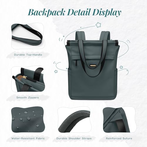 GOLF SUPAGS Convertible Laptop Backpack for Women Casual Daypack Notebook Tote Bag for Work College Travel Leisure (Atrovirens) - color: Atrovirens-n