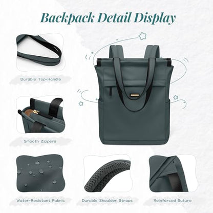 GOLF SUPAGS Convertible Laptop Backpack for Women Casual Daypack Notebook Tote Bag for Work College Travel Leisure (Atrovirens) - color: Atrovirens-n