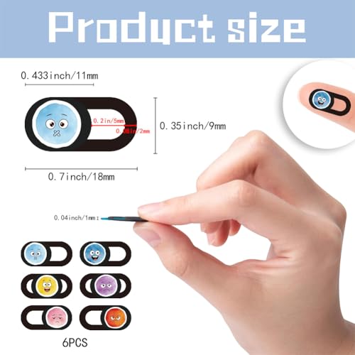 6Pcs 6 Styles Phone Camera Cover Slide Cute Emotion Pattern, Thin Camera Privacy Blocker 0.04 Inch Privacy Guard Accessories for Laptop Desktop Computer Tablet Notebook Home Office Use - color: Emotion