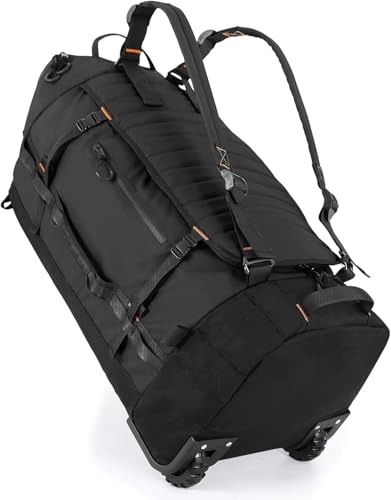 Rolling Duffle Bag with Wheels,86L 30”Carry on Luggage with Wheels,Folding Travel Bag,Duffle Backpack with Separate Shoe Compartment (Black) - color: Black