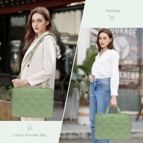 MOSISO 360 Protective Laptop Shoulder Bag, Double Layer Fluffy Padded Laptop Bag with Anti-theft Zipper - color: Antique Green, size: 13.3 inch