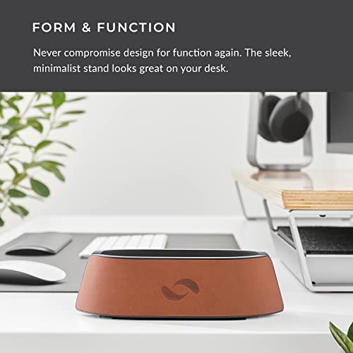 HumanCentric Vertical Laptop Stand in Vegan Cognac Leather, Adjustable | Upright Adjustable Holder and Dock, Fits MacBook Pro and Other Laptops .5" to 1.5", Clamshell Compatible - color: Cognac Leather