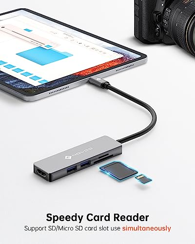 NOVOO USB C Hub 5 in 1 with HDMI 4K Adapter, 2 USB 3.0 Ports, 1 SD Memory Port, 1 microSD Card Reader - style: 5-in-1 Hub