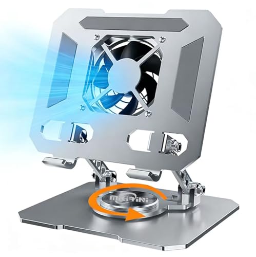 360° Rotating Desk Stand Holder with USB Cooler for iPad/Tablets | Carbon Steel Frame, Dual Rod Mount Support for iPad Pro 13 12 11 Air Mini 5 4 3 Samsung Tab E-Reader - color: Silver with built-in cooler
