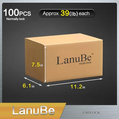 LanuBe Laminated Keyed Alike Padlock 100 Pack 1.6-in Wide Standard Shackle | Brass cylinder with keyed alike design.One key opens all locks. Black ，Standard shackle for gates, sheds,hasps ＆ toolboxes - size: 100 Pack Black