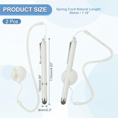 PATIKIL 2 Pcs Screen Capacitive Pen with Spring Rope Fixing Dock High Sensitivity for Mobile Phone Car Navigation GPS POS Tablet Laptop, White - color: White