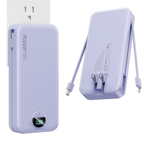 Nusyddy Portable Charger 20000mAh Fast Charging w/Built-in Wall Plug Purp. | PD20W Fast Charging, High Capacity, LED Display, Charge 5 Devices at once, TSA Approved, Compatible with iPhone/Samsung - color: Lavender
