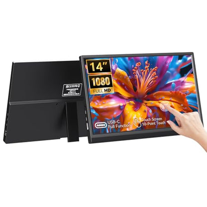 14 Inch Touchscreen Portable Monitor, FHD 1080P IPS HDR Ultra Slim Travel Screen, USB-C Powered with Built-in Speakers for Laptop, PC, Mac, PS4, PS5, Xbox Gaming Consoles
