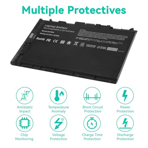 BT04XL 9470M Notebook Battery for HP EliteBook Folio 9470 9470M 9480m Ultrabook BT04 BA06 HSTNN-IB3Z HSTNN-I10C 687945-001 H4Q47AA 687517-241 HSTNN-DB3Z 687517-171 BA06XL H4Q48AA - 14.8V 52WH - size: 8.61*5.38*0.3inch 9470M