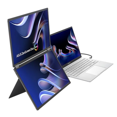 ASUS ZenScreen Duo OLED 360° Foldable Portable Monitor (MQ149CD) - Dual 14-inch, 16:10, 1920x1200, DisplayHDR400 True Black, 100% DCI-P3, Delta<2, Dual USB-C, Mini-HDMI, Kickstand, 3 yr Warranty - style: 14" Duo OLED Fodable USB-C