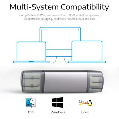 USB-C and USB SD Card Reader, 2-in-1 Aluminum Alloy Memory Card Reader with Dual Connectors for SDXC, SDHC, SD, MMC, RS-MMC, Micro SDXC, Micro SD, Micro SDHC, and UHS-I Cards